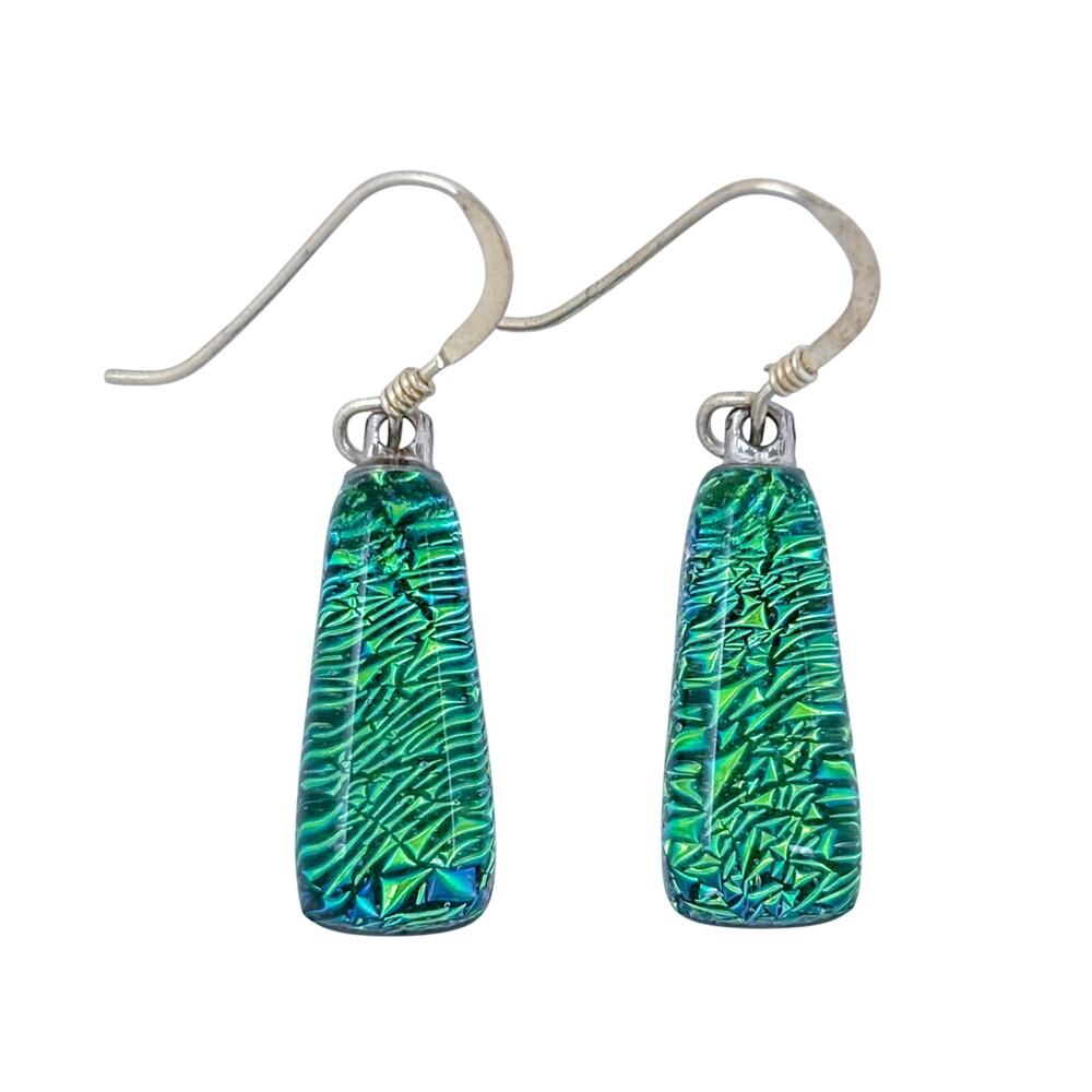 Vintage Sterling Silver 925 Dichroic Glass Dangle Earrings